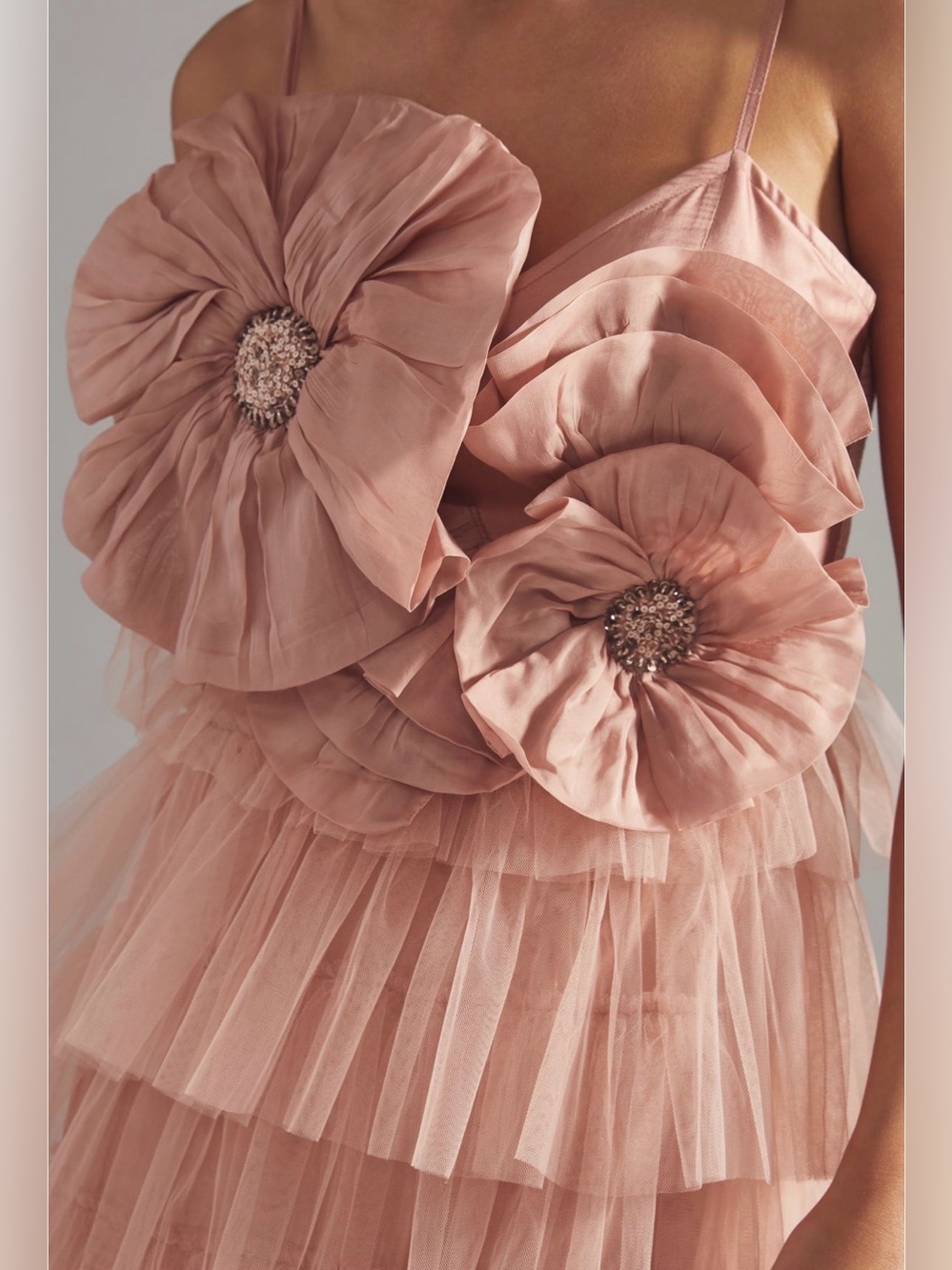 NWT Anthropologie Kavita Bhartia Rosette Tiered Tulle Gown - champagne pink - Picture 6 of 8